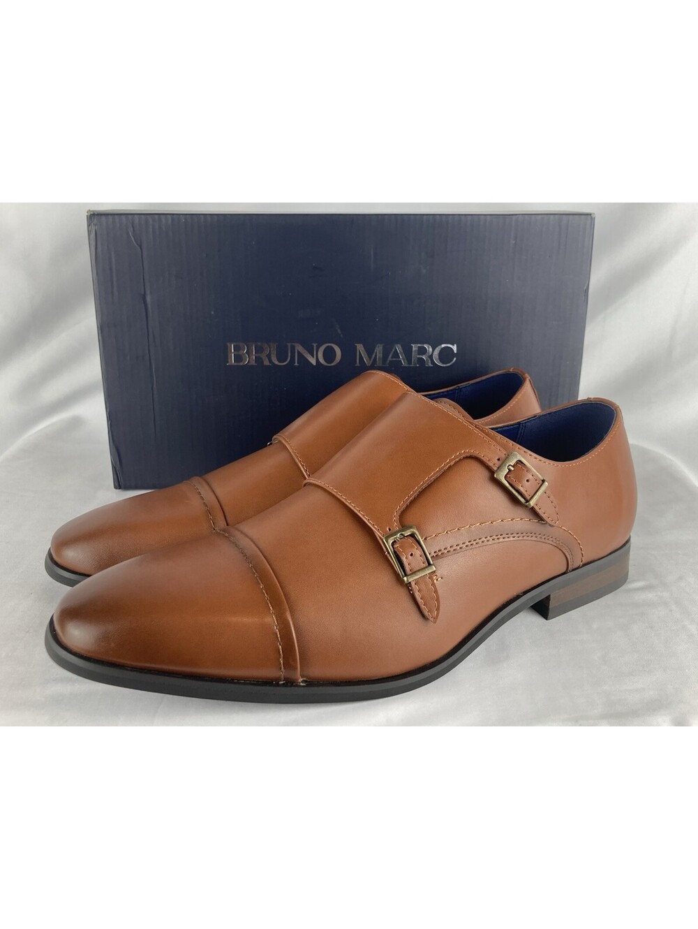 NEW Men’s Size 11 Bruno Marc Double Monk Strap Dress Shoes Camel Brown Cap Toe
